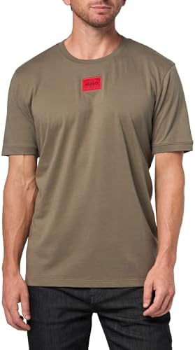 Hugo Mens Ribbed Crew Neck Regular Fit Center Logo T Shirt