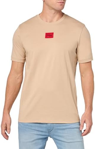 Hugo Mens Ribbed Crew Neck Regular Fit Center Logo T Shirt