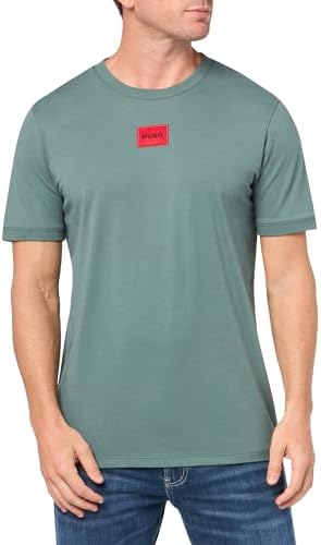Hugo Mens Ribbed Crew Neck Regular Fit Center Logo T Shirt