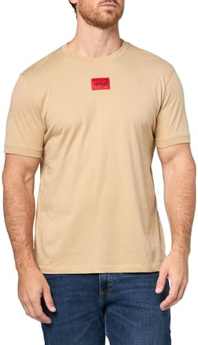 Hugo Mens Ribbed Crew Neck Regular Fit Center Logo T Shirt