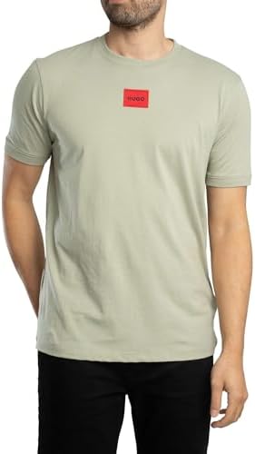 Hugo Mens Ribbed Crew Neck Regular Fit Center Logo T Shirt