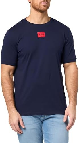 Hugo Mens Ribbed Crew Neck Regular Fit Center Logo T Shirt