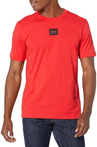 Hugo Mens Ribbed Crew Neck Regular Fit Center Logo T Shirt
