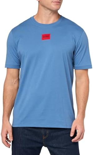 Hugo Mens Ribbed Crew Neck Regular Fit Center Logo T Shirt