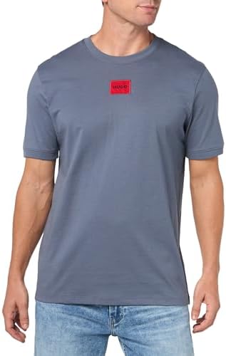 Hugo Mens Ribbed Crew Neck Regular Fit Center Logo T Shirt