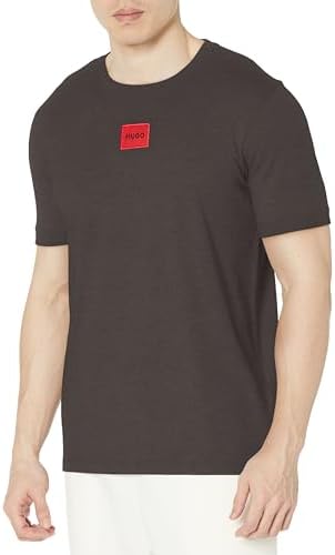 Hugo Mens Ribbed Crew Neck Regular Fit Center Logo T Shirt