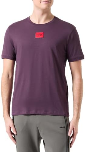 Hugo Mens Ribbed Crew Neck Regular Fit Center Logo T Shirt