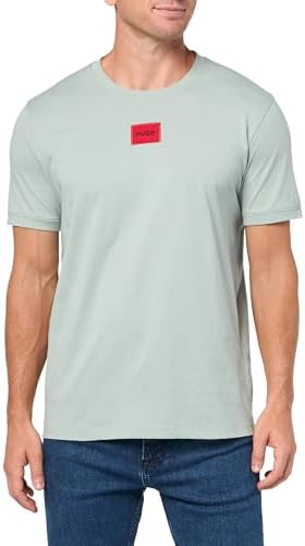 Hugo Mens Ribbed Crew Neck Regular Fit Center Logo T Shirt