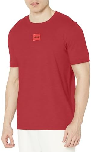 Hugo Mens Ribbed Crew Neck Regular Fit Center Logo T Shirt