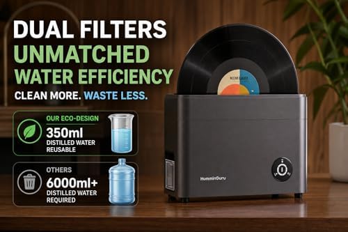 HumminGuru Ultrasonic Vinyl Record Cleaner  40kHz Ultrasonic Vinyl Record Cleaning Machine with Auto Drying  Vinyl Record Cleaner Kit with Filters  1Y Warranty  HG01 7/10/12 Inch 
