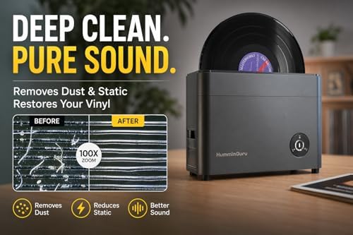 HumminGuru Ultrasonic Vinyl Record Cleaner  40kHz Ultrasonic Vinyl Record Cleaning Machine with Auto Drying  Vinyl Record Cleaner Kit with Filters  1Y Warranty  HG01 7/10/12 Inch 