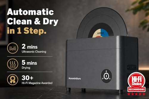 HumminGuru Ultrasonic Vinyl Record Cleaner  40kHz Ultrasonic Vinyl Record Cleaning Machine with Auto Drying  Vinyl Record Cleaner Kit with Filters  1Y Warranty  HG01 7/10/12 Inch 