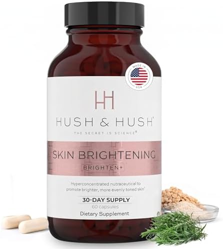 Hush & Hush Brighten  Vitamin C Supplement for Even Skin Tone  with Saberry  Lutemax  Antioxidants & Botanical Extracts  Supports Radiant Looking Skin  Vegan Non GMO  60 Capsules