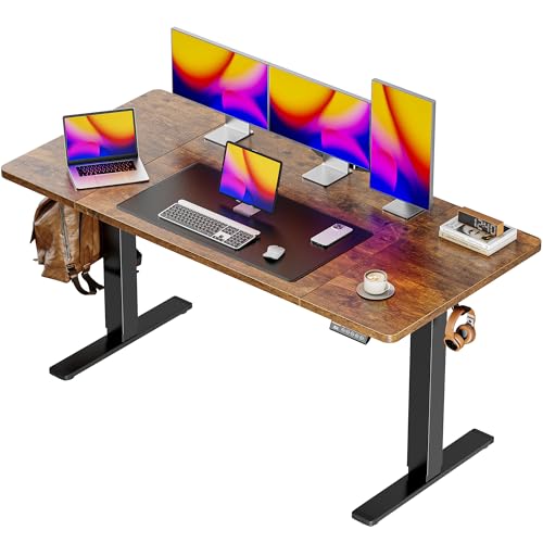 Huuger 55 x 28 Large Electric Standing Desk  Height Adjustable Computer Desk  27 6 Deep Desktop  Stand up Gaming Office Desk with 2 Hooks  3 Preset Heights  for Home Office  Rustic Brown