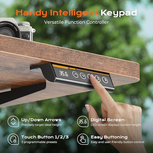 Huuger 55 x 28 Large Electric Standing Desk  Height Adjustable Computer Desk  27 6 Deep Desktop  Stand up Gaming Office Desk with 2 Hooks  3 Preset Heights  for Home Office  Rustic Brown