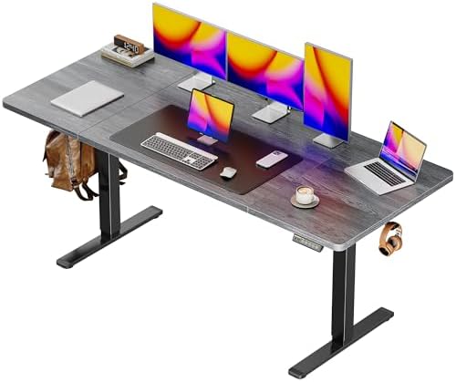 Huuger 55 x 28 Large Electric Standing Desk  Height Adjustable Computer Desk  27 6 Deep Desktop  Stand up Gaming Office Desk with 2 Hooks  3 Preset Heights  for Home Office  Rustic Brown