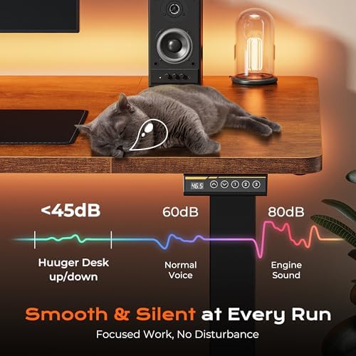 Huuger 55 x 28 Large Electric Standing Desk  Height Adjustable Computer Desk  27 6 Deep Desktop  Stand up Gaming Office Desk with 2 Hooks  3 Preset Heights  for Home Office  Rustic Brown