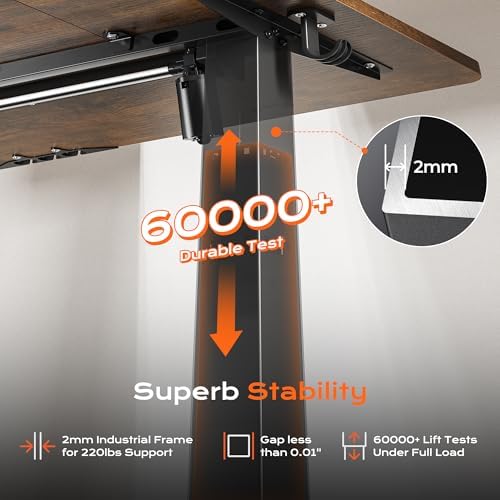 Huuger 55 x 28 Large Electric Standing Desk  Height Adjustable Computer Desk  27 6 Deep Desktop  Stand up Gaming Office Desk with 2 Hooks  3 Preset Heights  for Home Office  Rustic Brown