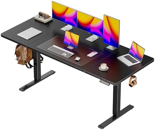 Huuger 55 x 28 Large Electric Standing Desk  Height Adjustable Computer Desk  27 6 Deep Desktop  Stand up Gaming Office Desk with 2 Hooks  3 Preset Heights  for Home Office  Rustic Brown