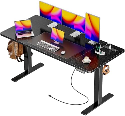 Huuger 55 x 28 Large Electric Standing Desk  Height Adjustable Computer Desk  27 6 Deep Desktop  Stand up Gaming Office Desk with 2 Hooks  3 Preset Heights  for Home Office  Rustic Brown