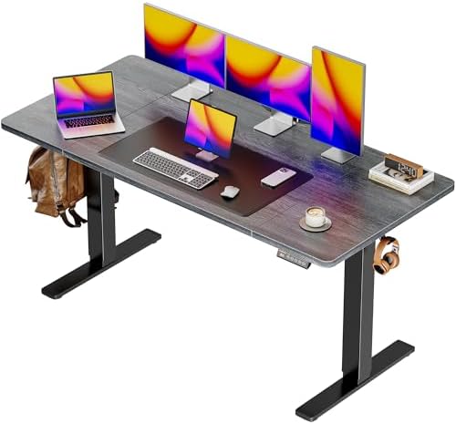 Huuger 55 x 28 Large Electric Standing Desk  Height Adjustable Computer Desk  27 6 Deep Desktop  Stand up Gaming Office Desk with 2 Hooks  3 Preset Heights  for Home Office  Rustic Brown