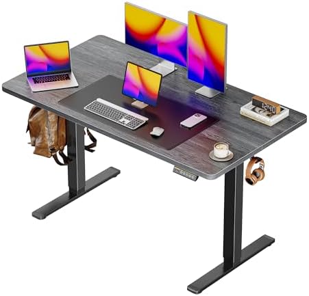 Huuger 55 x 28 Large Electric Standing Desk  Height Adjustable Computer Desk  27 6 Deep Desktop  Stand up Gaming Office Desk with 2 Hooks  3 Preset Heights  for Home Office  Rustic Brown