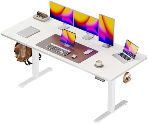 Huuger 55 x 28 Large Electric Standing Desk  Height Adjustable Computer Desk  27 6 Deep Desktop  Stand up Gaming Office Desk with 2 Hooks  3 Preset Heights  for Home Office  Rustic Brown