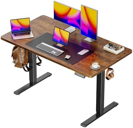 Huuger 55 x 28 Large Electric Standing Desk  Height Adjustable Computer Desk  27 6 Deep Desktop  Stand up Gaming Office Desk with 2 Hooks  3 Preset Heights  for Home Office  Rustic Brown