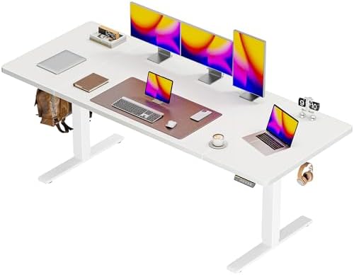 Huuger 55 x 28 Large Electric Standing Desk  Height Adjustable Computer Desk  27 6 Deep Desktop  Stand up Gaming Office Desk with 2 Hooks  3 Preset Heights  for Home Office  Rustic Brown