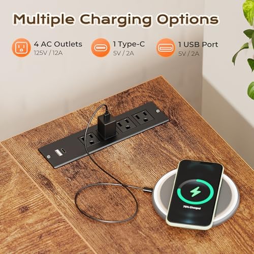Huuger 63 Inch L Shaped Desk with Power Outlets and USB C Port  0 95 Inch Thicker Desktop  Reversible Computer Desk  Larger Office Corner Gaming Desk  Metal Frame  for Home Office  Study  Rustic Brown