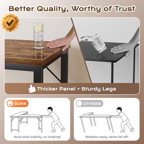 Huuger 63 Inch L Shaped Desk with Power Outlets and USB C Port  0 95 Inch Thicker Desktop  Reversible Computer Desk  Larger Office Corner Gaming Desk  Metal Frame  for Home Office  Study  Rustic Brown