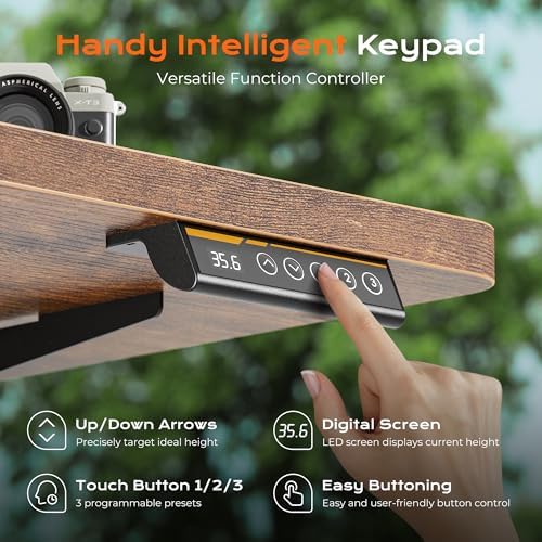Huuger 71 x 30 Large Electric Standing Desk  Height Adjustable Computer Desk  29 5 Deep Desktop  Stand up Gaming Office Table with 2 Hooks  3 Preset Heights  for Home Office  Rustic Brown