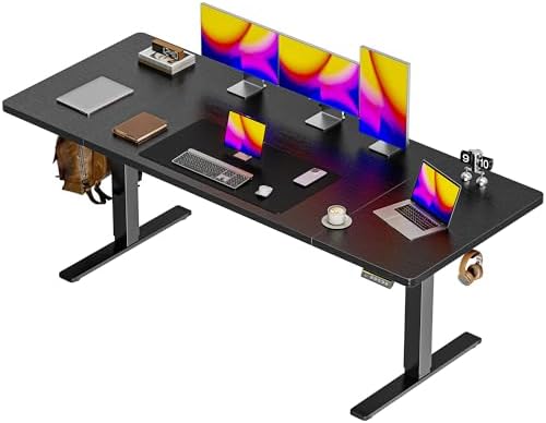 Huuger 71 x 30 Large Electric Standing Desk  Height Adjustable Computer Desk  29 5 Deep Desktop  Stand up Gaming Office Table with 2 Hooks  3 Preset Heights  for Home Office  Rustic Brown