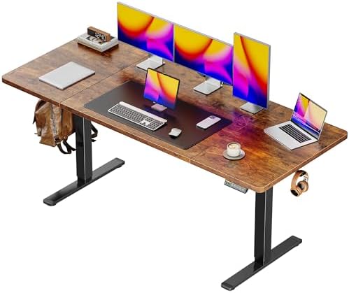 Huuger 71 x 30 Large Electric Standing Desk  Height Adjustable Computer Desk  29 5 Deep Desktop  Stand up Gaming Office Table with 2 Hooks  3 Preset Heights  for Home Office  Rustic Brown
