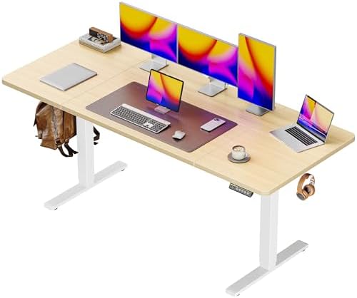 Huuger 71 x 30 Large Electric Standing Desk  Height Adjustable Computer Desk  29 5 Deep Desktop  Stand up Gaming Office Table with 2 Hooks  3 Preset Heights  for Home Office  Rustic Brown
