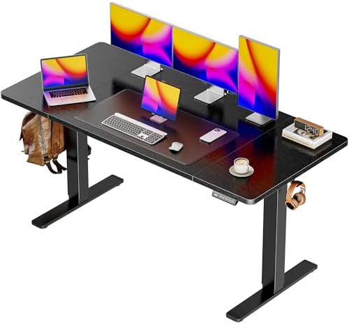 Huuger 71 x 30 Large Electric Standing Desk  Height Adjustable Computer Desk  29 5 Deep Desktop  Stand up Gaming Office Table with 2 Hooks  3 Preset Heights  for Home Office  Rustic Brown
