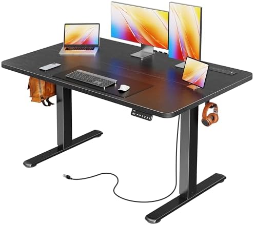 Huuger Electric Standing Desk with Power Outlets and USB C Port  47 X 24 Inch Height Adjustable Desk  Sit Stand Desk for Home Office  Computer & Gaming Desk with 4 Presets  Stable Steel Frame  Black