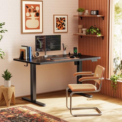 Huuger Electric Standing Desk with Power Outlets and USB C Port  47 X 24 Inch Height Adjustable Desk  Sit Stand Desk for Home Office  Computer & Gaming Desk with 4 Presets  Stable Steel Frame  Black