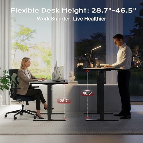 Huuger Electric Standing Desk with Power Outlets and USB C Port  47 X 24 Inch Height Adjustable Desk  Sit Stand Desk for Home Office  Computer & Gaming Desk with 4 Presets  Stable Steel Frame  Black