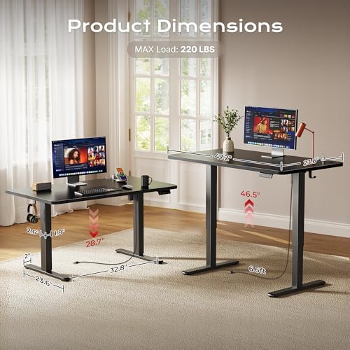 Huuger Electric Standing Desk with Power Outlets and USB C Port  47 X 24 Inch Height Adjustable Desk  Sit Stand Desk for Home Office  Computer & Gaming Desk with 4 Presets  Stable Steel Frame  Black