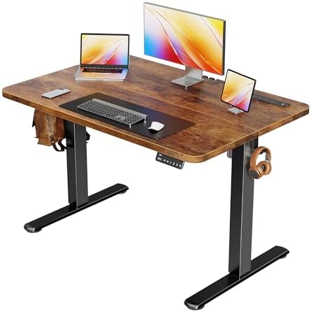 Huuger Electric Standing Desk with Power Outlets and USB C Port  47 X 24 Inch Height Adjustable Desk  Sit Stand Desk for Home Office  Computer & Gaming Desk with 4 Presets  Stable Steel Frame  Black