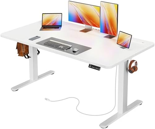 Huuger Electric Standing Desk with Power Outlets and USB C Port  47 X 24 Inch Height Adjustable Desk  Sit Stand Desk for Home Office  Computer & Gaming Desk with 4 Presets  Stable Steel Frame  Black
