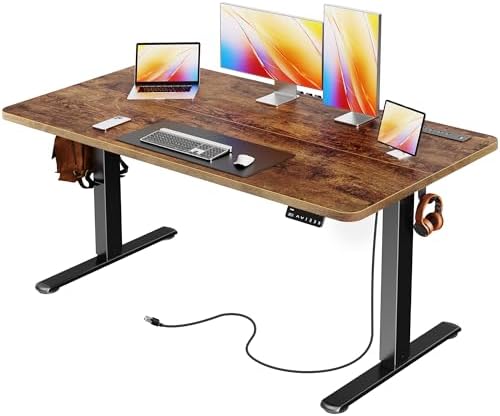 Huuger Electric Standing Desk with Power Outlets and USB C Port  47 X 24 Inch Height Adjustable Desk  Sit Stand Desk for Home Office  Computer & Gaming Desk with 4 Presets  Stable Steel Frame  Black