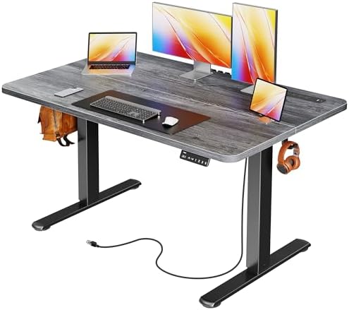 Huuger Electric Standing Desk with Power Outlets and USB C Port  47 X 24 Inch Height Adjustable Desk  Sit Stand Desk for Home Office  Computer & Gaming Desk with 4 Presets  Stable Steel Frame  Black