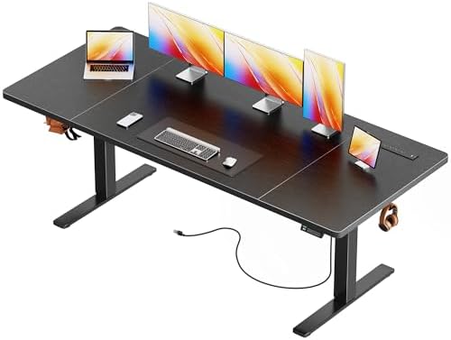 Huuger Electric Standing Desk with Power Outlets and USB C Port  47 X 24 Inch Height Adjustable Desk  Sit Stand Desk for Home Office  Computer & Gaming Desk with 4 Presets  Stable Steel Frame  Black