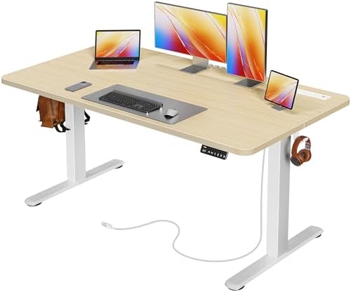 Huuger Electric Standing Desk with Power Outlets and USB C Port  47 X 24 Inch Height Adjustable Desk  Sit Stand Desk for Home Office  Computer & Gaming Desk with 4 Presets  Stable Steel Frame  Black