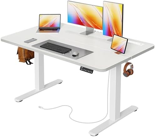 Huuger Electric Standing Desk with Power Outlets and USB C Port  47 X 24 Inch Height Adjustable Desk  Sit Stand Desk for Home Office  Computer & Gaming Desk with 4 Presets  Stable Steel Frame  Black