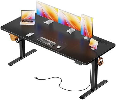 Huuger Electric Standing Desk with Power Outlets and USB C Port  47 X 24 Inch Height Adjustable Desk  Sit Stand Desk for Home Office  Computer & Gaming Desk with 4 Presets  Stable Steel Frame  Black