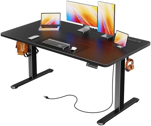 Huuger Electric Standing Desk with Power Outlets and USB C Port  47 X 24 Inch Height Adjustable Desk  Sit Stand Desk for Home Office  Computer & Gaming Desk with 4 Presets  Stable Steel Frame  Black
