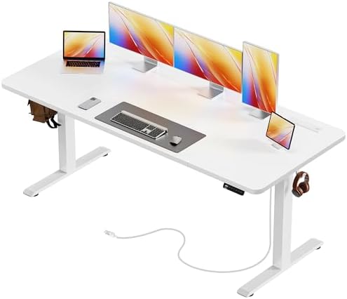 Huuger Electric Standing Desk with Power Outlets and USB C Port  47 X 24 Inch Height Adjustable Desk  Sit Stand Desk for Home Office  Computer & Gaming Desk with 4 Presets  Stable Steel Frame  Black
